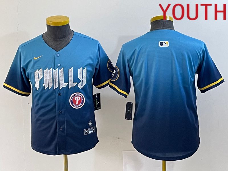 Youth Philadelphia Phillies Blank Blue City Edition Nike 2024 MLB Jersey style 2->youth mlb jersey->Youth Jersey